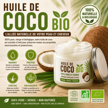 Huile de coco : bienfaits, utilisations cheveux et peau