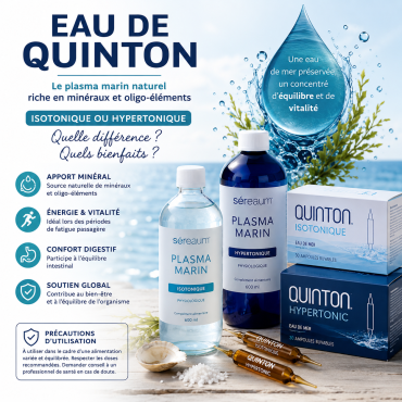 Eau de Quinton : bienfaits, dangers et comment choisir entre isotonique et hypertonique